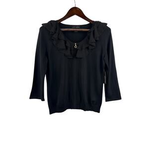 Women’s Cable & Gauge Medium Black Knot Zip-up Blouse